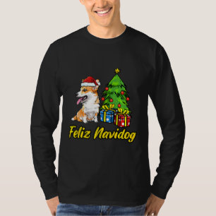 T-shirt Feliz Navidog Welsh Corgi Santa Hat Noël