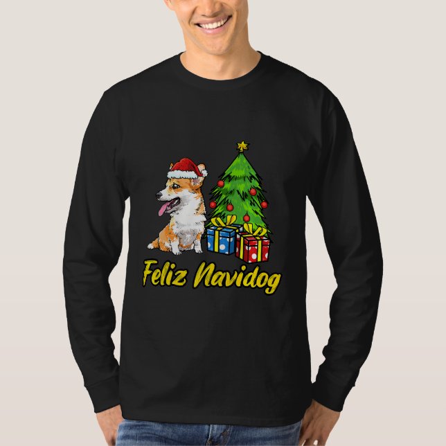 T-shirt Feliz Navidog Welsh Corgi Santa Hat Noël (Devant)
