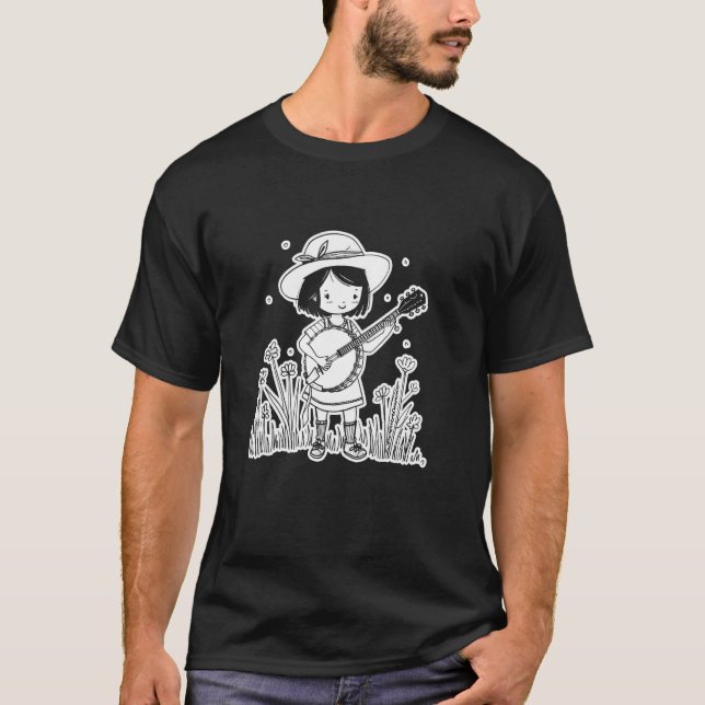 T-shirt Female Banjo Player Cartoon Look for Girls (Devant)