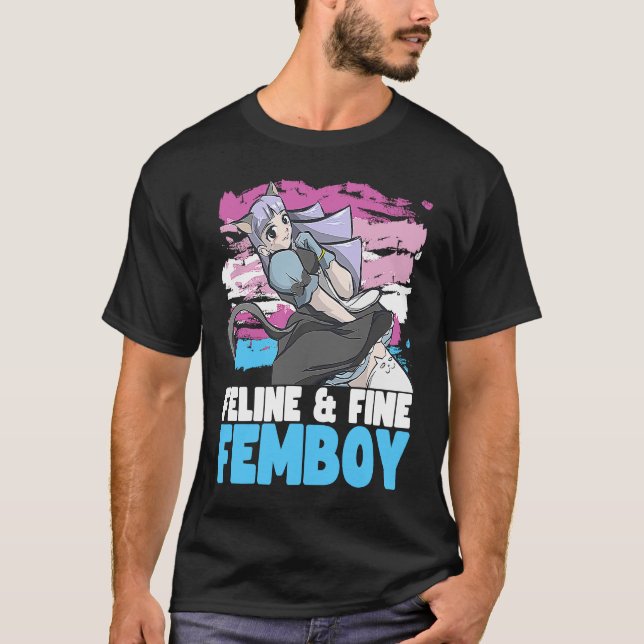T-shirt Femboy Maidcore avec Cat Ears Feline & Fine Femboy (Devant)