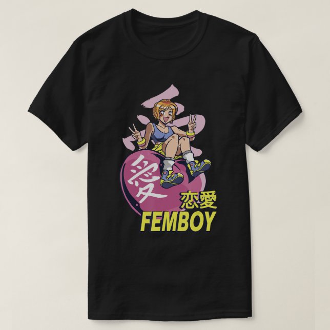 T-shirt Femboy qui aime l'anime & les jeux - cool & doux g (Design devant)