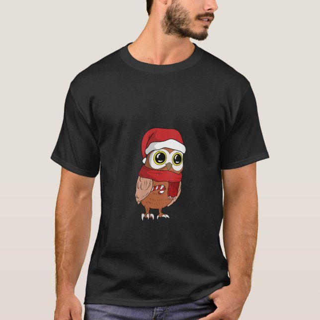 T-shirt Femens Cute Owl Père Noël cadeau de Noël avec Chri (Devant)