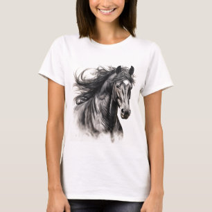T-shirt féminin avec cheval noir frappant