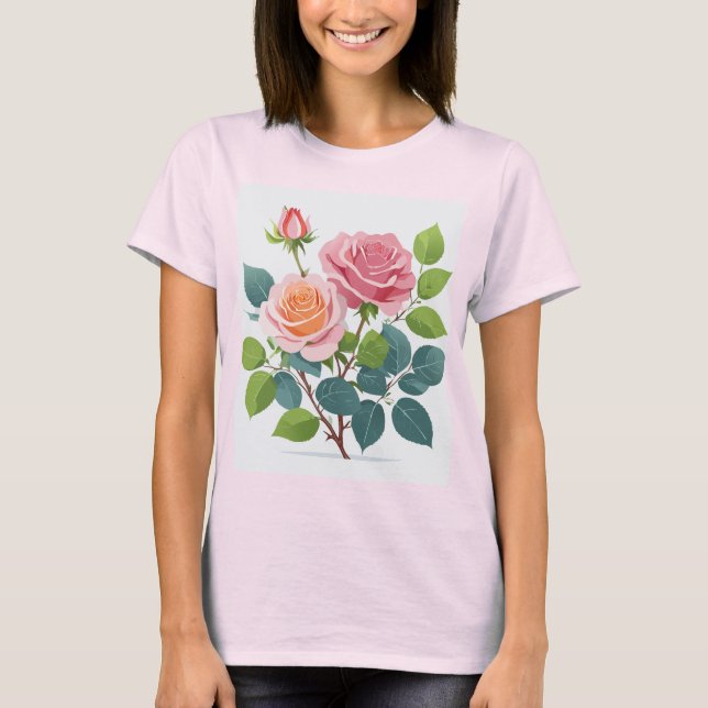 T-shirt féminin avec quelques roses roses (Devant)