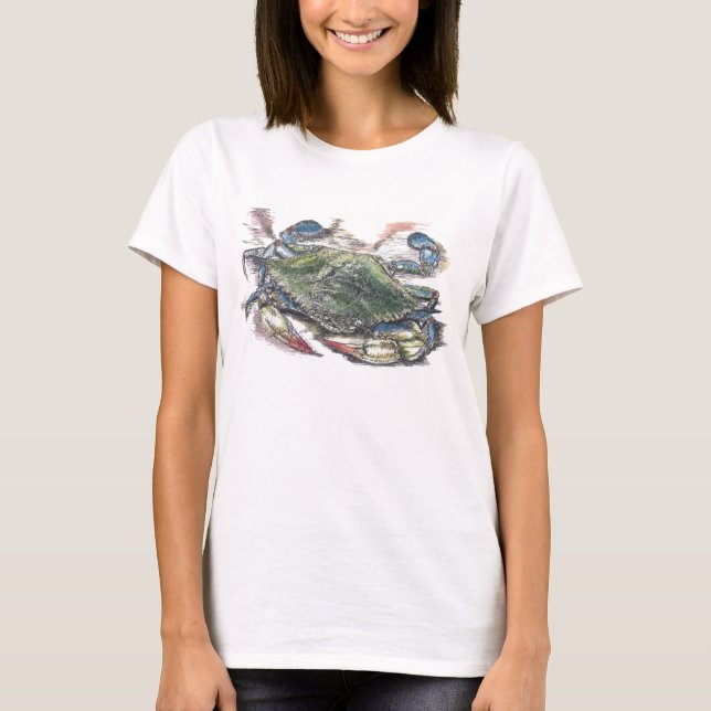 T-shirt féminin de crabe bleu (Devant)