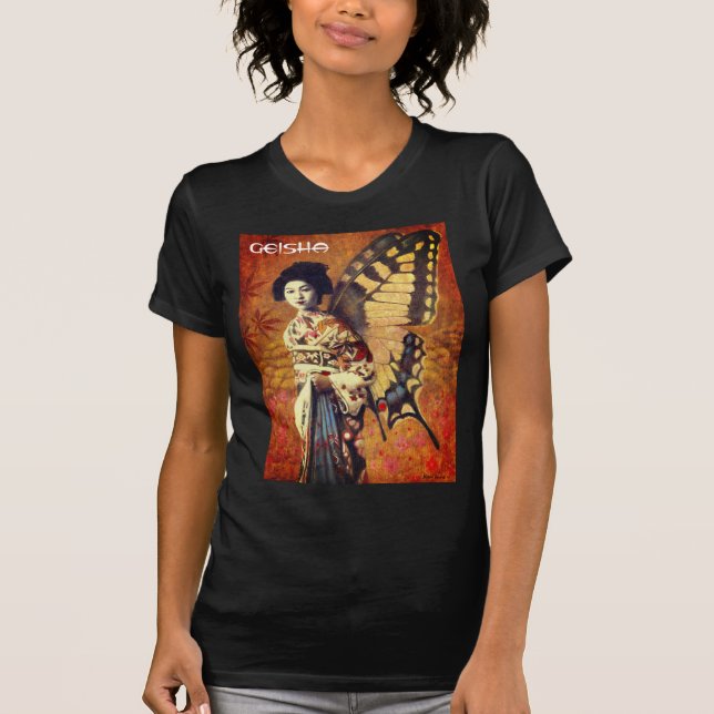 T-shirt féminin Geisha, papillon vintage (Devant)