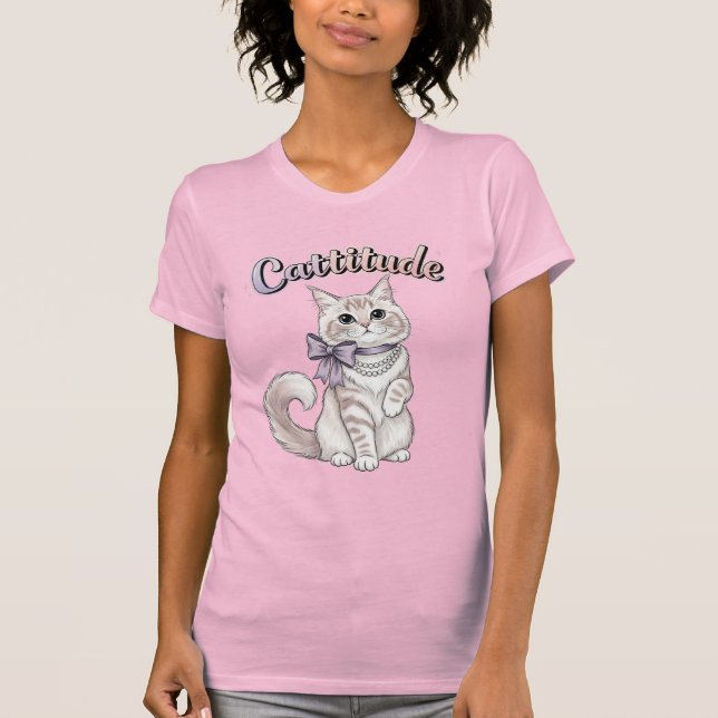 T-shirt Feminine "Cattitude" Chat (Devant)