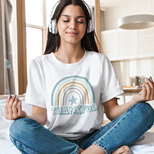 T-shirt Feminine Pastel Rainbow Star Typographie Merci