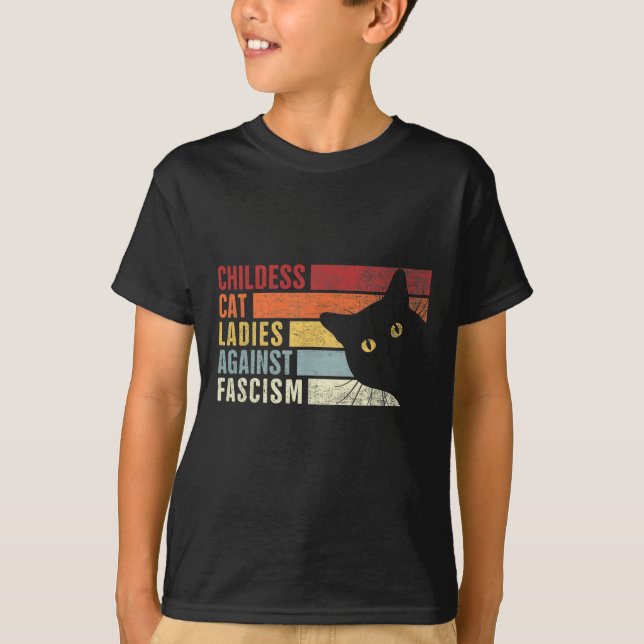 T-shirt Feministe chats sans enfants contre le fascisme ch (Devant)