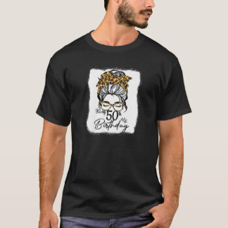 T-shirt Femme 50 Ans Messy Bun Leopard C'est mon 50ème