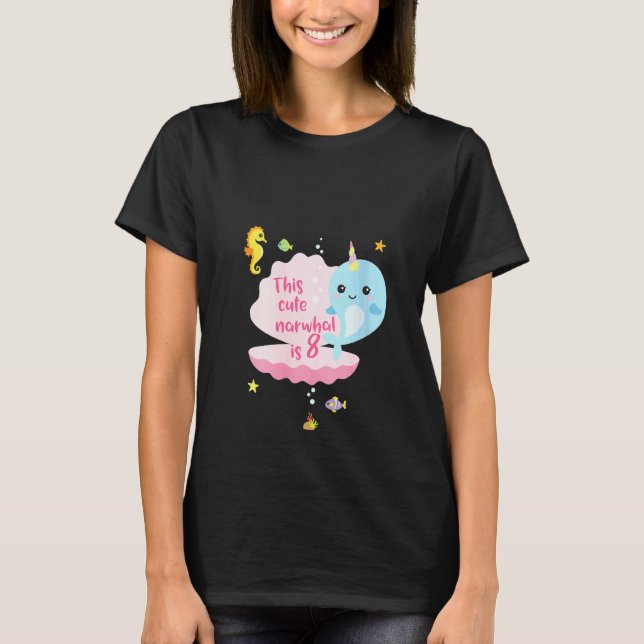 T-shirt Femme 8e anniversaire 8 année fille garçon Narwhal (Devant)