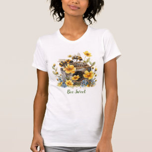T-shirt femme à fleurs sauvages et abeille mignonn