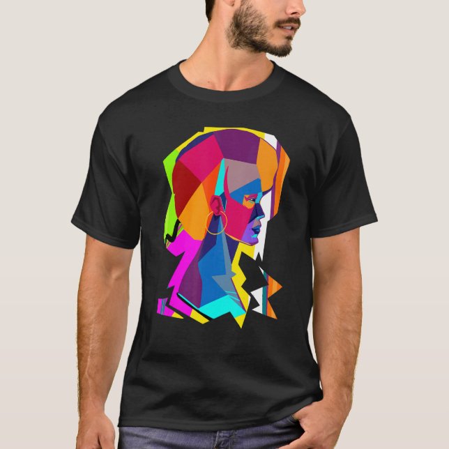 T-shirt Femme Abstraite colorée avec Afro (Devant)
