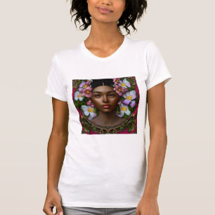 T-shirt Femme afro-américaine sereine avec fleurs