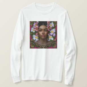 T-shirt Femme afro-américaine sereine avec fleurs