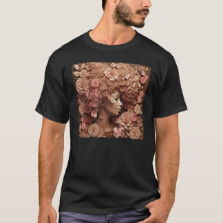 T-shirt Femme Afro Florale Reine Noire Puff Mélanine Rose