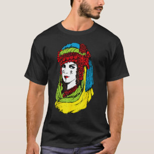 T-shirt Femme Amazigh Avec Tatouage Et Ber Tamazight Color