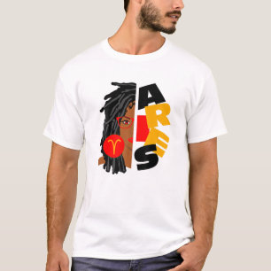 T-shirt Femme Aries Girl Afro Locs Girl Zodiac Signes Birt