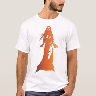 T-shirt femme aux cheveux longs dans une silhuette orange