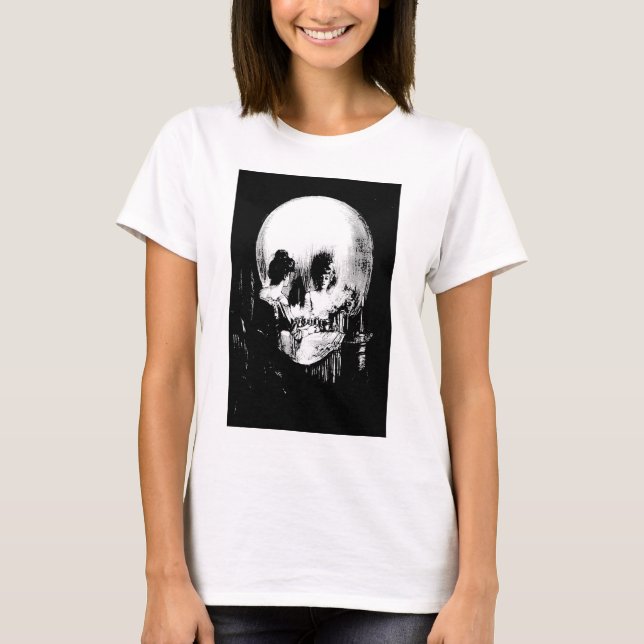 T-shirt Femme avec Halloween Réflexion crâne en miroir (Devant)