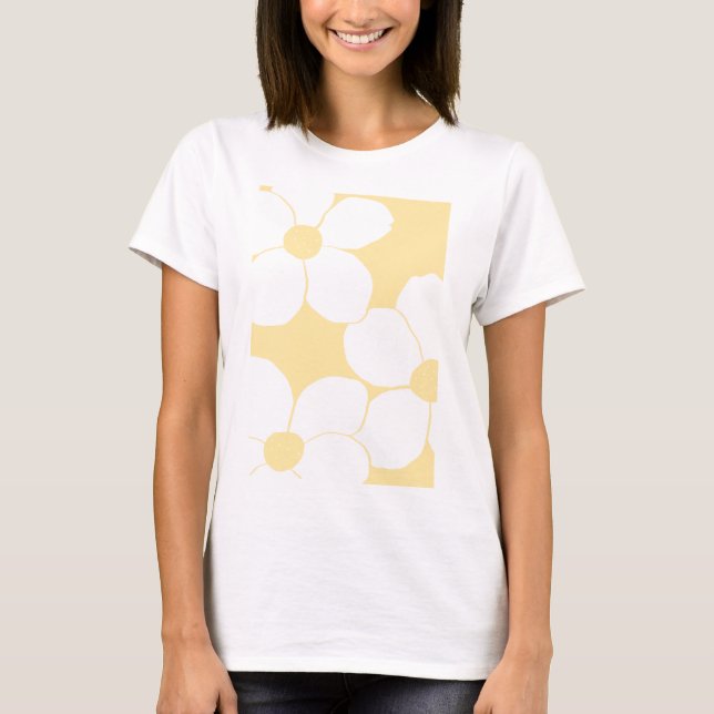 T-shirt femme avec imprimé fleuri jaune beurre (Devant)