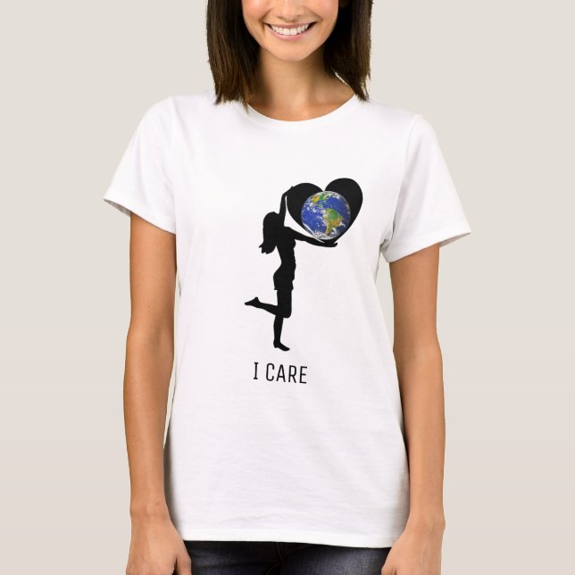T-shirt Femme avec silhouette de coeur et globe terrestre (Devant)