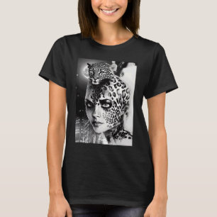 T-shirt Femme avec un léopard empreinte de léopard noir et