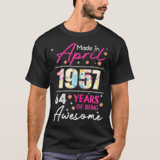 T-shirt Femme Avril Fille 1957 T 64 Ans 64e Anniversaire