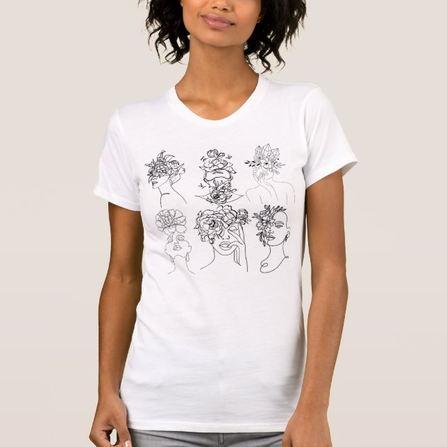 T-Shirt Femme Blanche Avec Différents Visages (Devant)