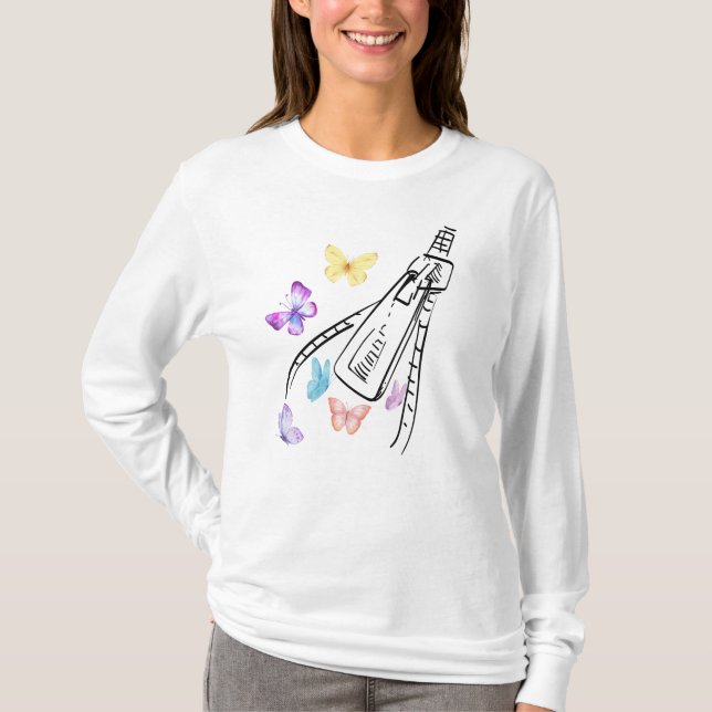 T-shirt femme blanche avec papillon (Devant)