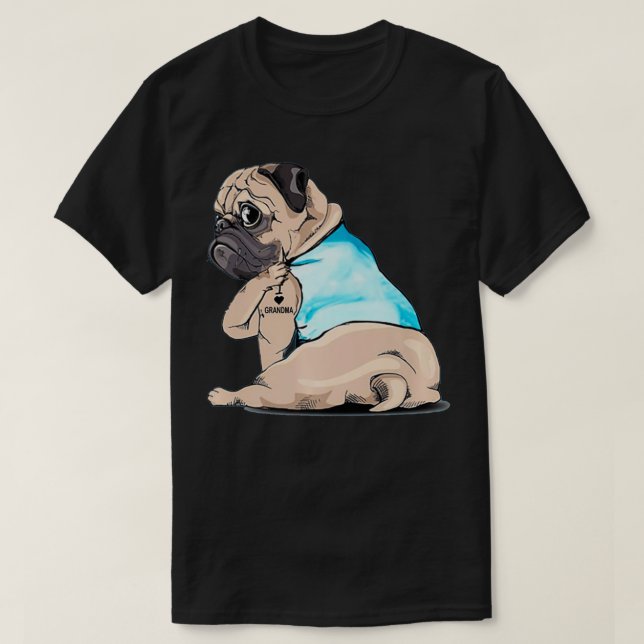 T-shirt Femme Carlin chien tatouage amour grand-mère (Design devant)