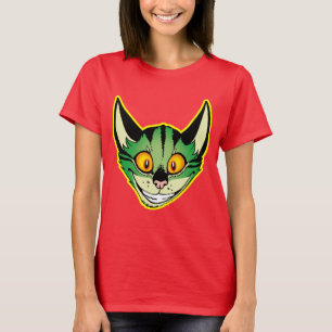 T-Shirt Femme Chat de Dessin Animé Fluorescent