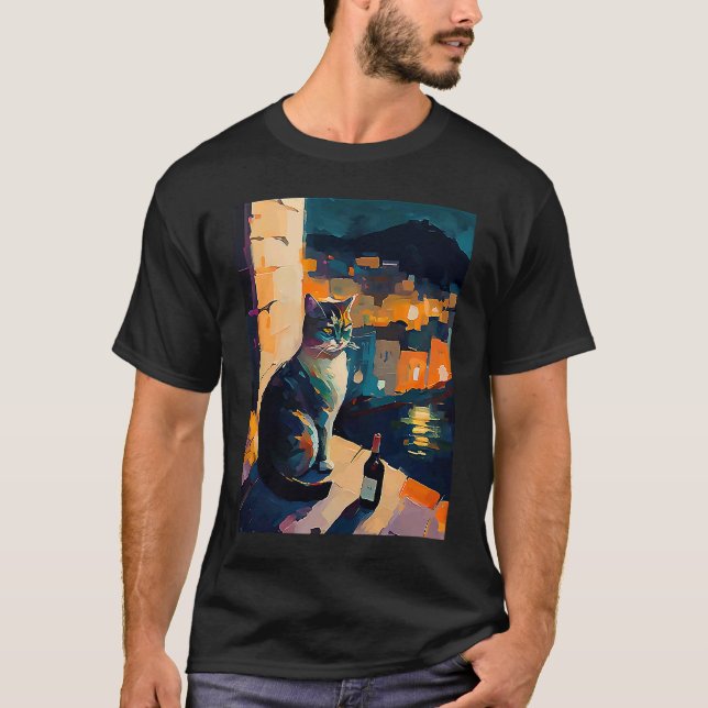 T-shirt femme chat et vin (Devant)