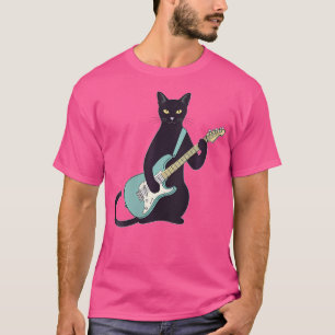 T-shirt Femme Chat Kitten Noir Jouer Guitare Électrique Mu