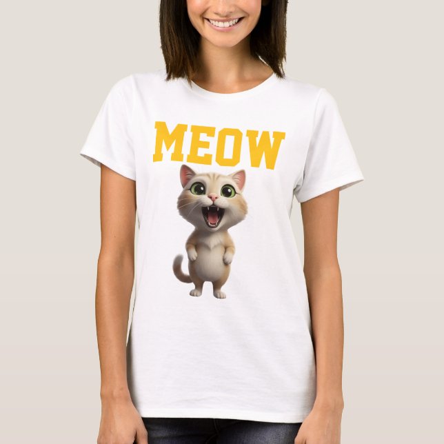 T-Shirt Femme Chat Mignon Meow (Devant)