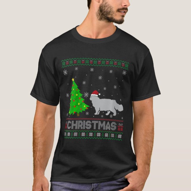 T-shirt Femme Chat Perse Xmas Arbre Éclairage Noël laid (Devant)