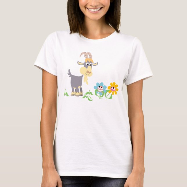 T-shirt femme chèvre et fleurs en caricature migno (Devant)