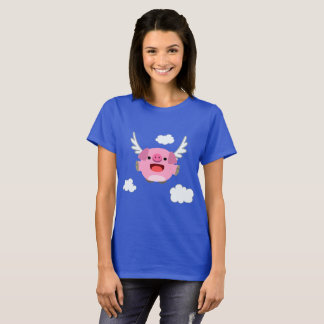 T-shirt Femme Cochon de Bande Dessinée Volant Mign
