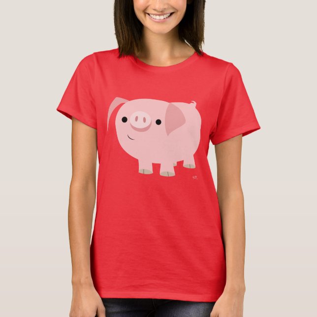 T-shirt femme cochon en caricature mignonne (Devant)