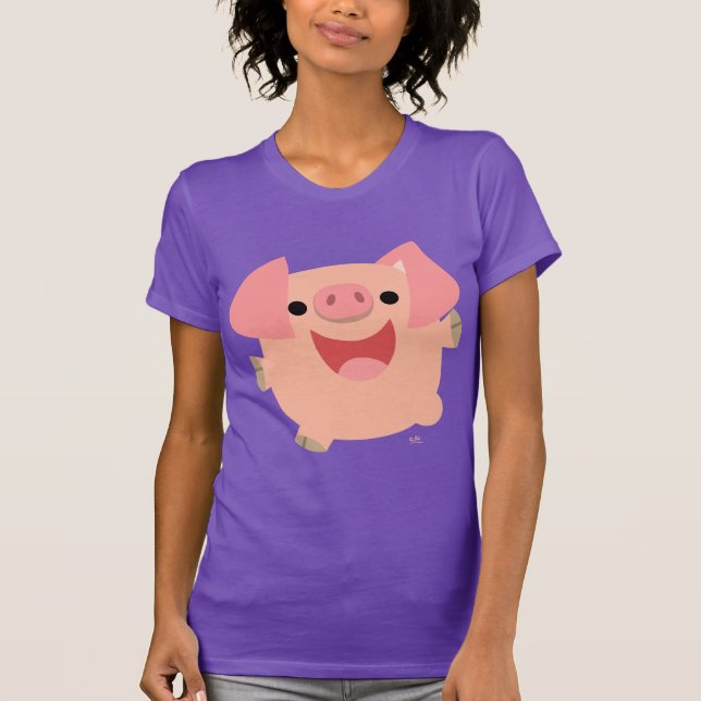 T-shirt femme cochon joyeux en caricature (Devant)
