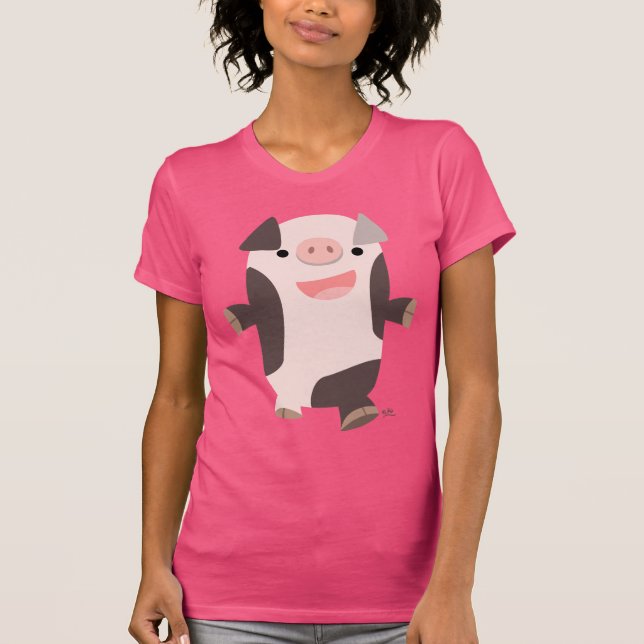 T-shirt Femme Cochon souriant Cartoon mignon (Devant)