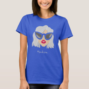 T-shirt Femme cool à Haired Gris avec lunettes Nom personn