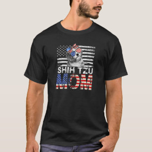 T-shirt Femme Cool Shih Tzu Mom USA Drapeau Patriotique mè