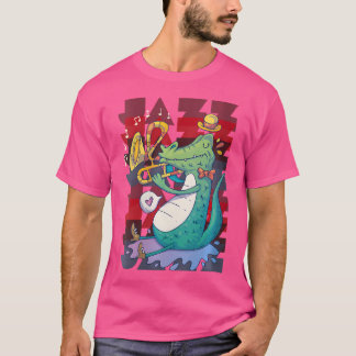 T-shirt Femme Crocodile Alligator Trombone Music Jazz Mus