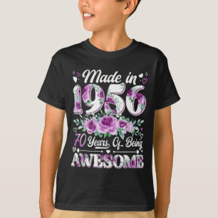 T-shirt femme de 70 ans fabriquée en 1956 florale 70e anni