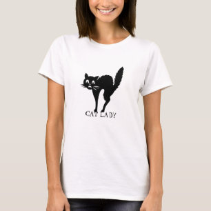 T-shirt Femme de chat noir chat éffrayant texte personnali