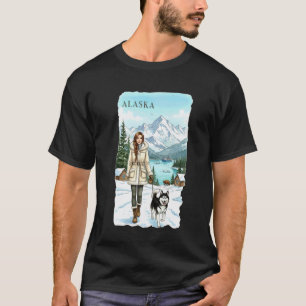 T-shirt Femme de l'art de voyage drôle d'Alaska avec Husky
