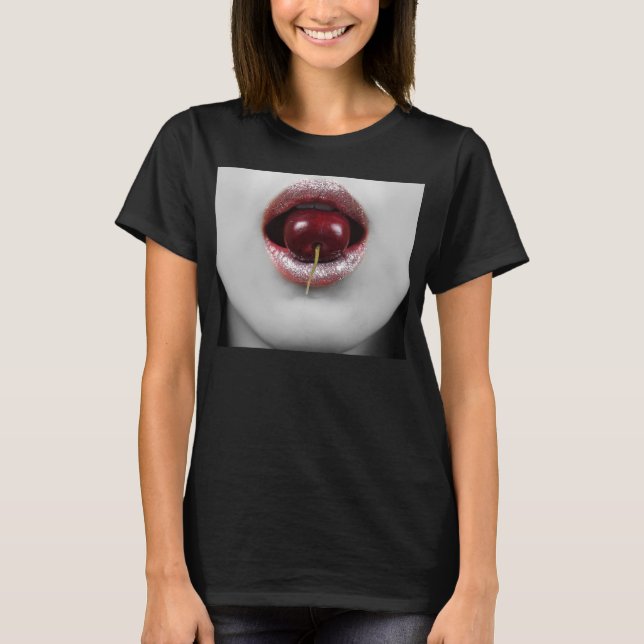 T-shirt Femme de mode aux lèvres cerises (Devant)