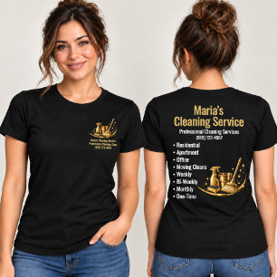 T-shirt Femme de service de nettoyage de maison en or Noir