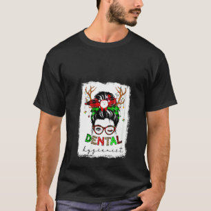 T-shirt Femme Dental Hygiéniste Messy Bun Leopard Plaid Ch